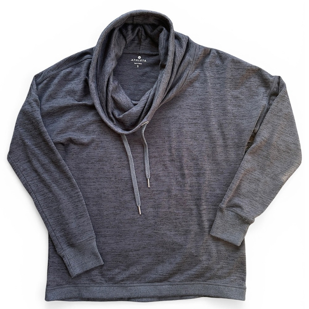 Athleta Cowl Neck Pullover Sweatshirt Womens Small Gray Excellent Heathered Cozy